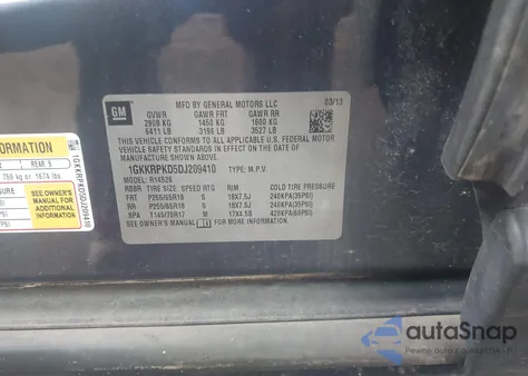 2013 GMC Acadia Sle-2 z USA, uszkodzony, nr VIN 1GKKRPKD5DJ209410